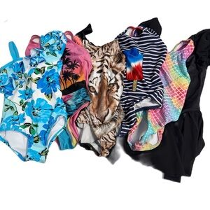 Vibrant Blue and Pink One Piece Swimsuits  Patterns set of 6